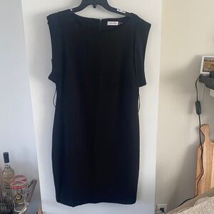 Calvin Klein Black Sleeveless Mini Shift Dress wide belt loops cap sleeve